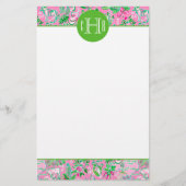 Texas Kaart Roze & Groene Preppy Patroon Monogramm (Voorkant)