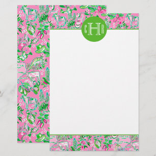 Texas Kaart Roze & Groene Preppy Patroon Monogramm