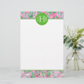Texas Kaart Roze & Groene Preppy Patroon Monogramm (Staand voorkant)