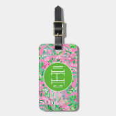 Texas Kaart Roze & Groene Preppy Patroon Monogramm Bagagelabel (Voorkant verticaal)