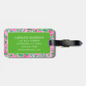 Texas Kaart Roze & Groene Preppy Patroon Monogramm Bagagelabel (Achterkant horizontaal)