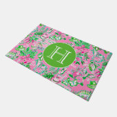 Texas Kaart Roze & Groene Preppy Patroon Monogramm Deurmat (Schuin)