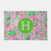 Texas Kaart Roze & Groene Preppy Patroon Monogramm Deurmat (Voorkant)