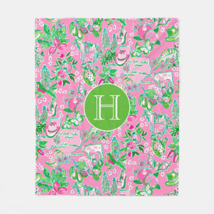 Texas Kaart Roze & Groene Preppy Patroon Monogramm Fleece Deken