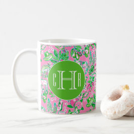 Texas Kaart Roze & Groene Preppy Patroon Monogramm Koffiemok