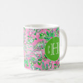 Texas Kaart Roze & Groene Preppy Patroon Monogramm Koffiemok (Voorkant rechts)