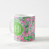 Texas Kaart Roze & Groene Preppy Patroon Monogramm Koffiemok (Voorkant links)