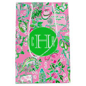 Texas Kaart Roze & Groene Preppy Patroon Monogramm Medium Cadeauzakje (Voorkant)