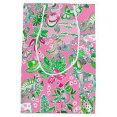 Texas Kaart Roze & Groene Preppy Patroon Monogramm Medium Cadeauzakje (Achterkant)