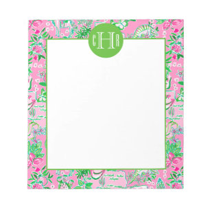 Texas Kaart Roze & Groene Preppy Patroon Monogramm Notitieblok
