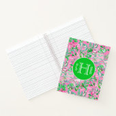 Texas Kaart Roze & Groene Preppy Patroon Monogramm Notitieboek (Binnen)