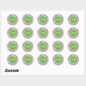 Texas Kaart Roze & Groene Preppy Patroon Monogramm Ronde Sticker (Vel)