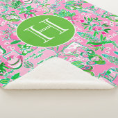 Texas Kaart Roze & Groene Preppy Patroon Monogramm Sherpa Deken (3/4)