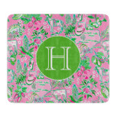 Texas Kaart Roze & Groene Preppy Patroon Monogramm Snijplank (Voorkant)