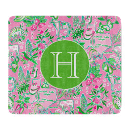 Texas Kaart Roze & Groene Preppy Patroon Monogramm Snijplank
