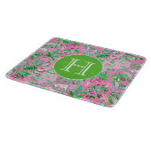 Texas Kaart Roze & Groene Preppy Patroon Monogramm Snijplank (Hoek)