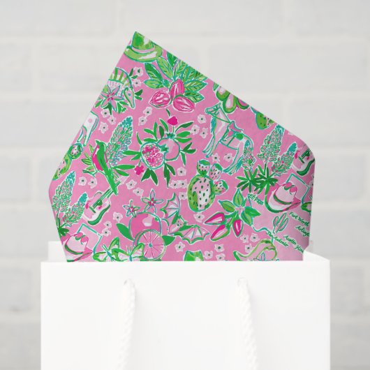 Texas Kaart Roze & Groene Preppy Patroon Tissuepapier (Cadeauzakje)