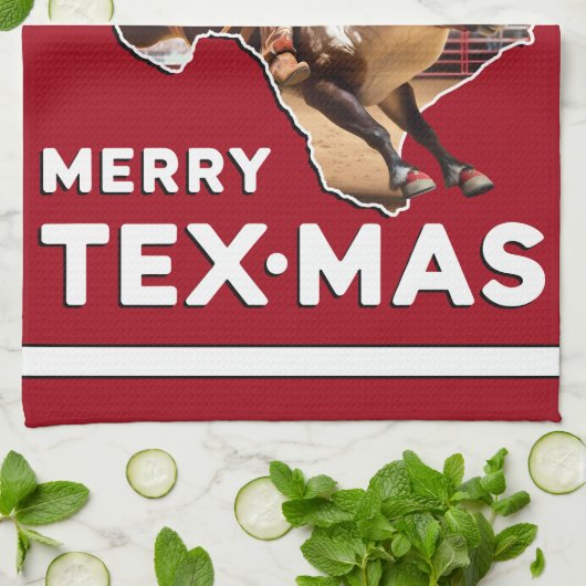 Texas Kerst Vrolijk Texmas Santa Rendier Rodeo Theedoek (Gevouwen)