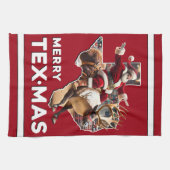 Texas Kerst Vrolijk Texmas Santa Rendier Rodeo Theedoek (Horizontaal)