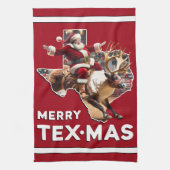 Texas Kerst Vrolijk Texmas Santa Rendier Rodeo Theedoek (Verticaal)