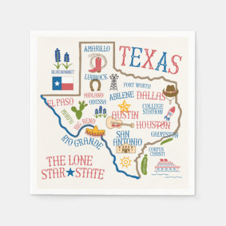 Texas Landmarks Map Napkins Servet