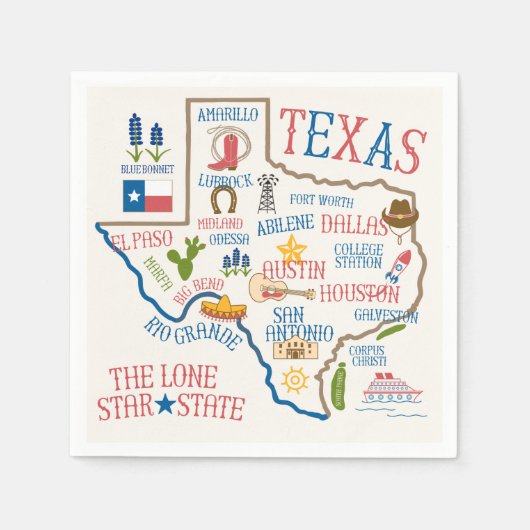 Texas Landmarks Map Napkins Servet (Voorkant)
