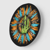 Texas Leopard Serape Koeienhuid Turquoise Sunflowe Grote Klok (Hoek)