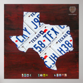Texas License Bord Map Afdrukken Poster