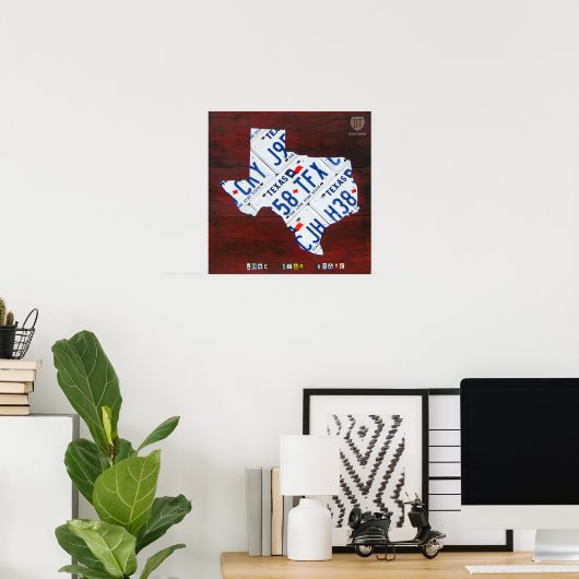 Texas License Bord Map Afdrukken Poster (Thuiskantoor)