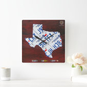 Texas License Plate Map Clock Vierkante Klok (Huis)