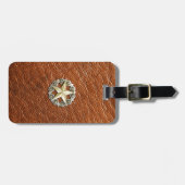 Texas Lone Star Concho op bruin leder Bagagelabel (Voorkant horizontaal)