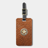 Texas Lone Star Concho op bruin leder Bagagelabel (Voorkant verticaal)