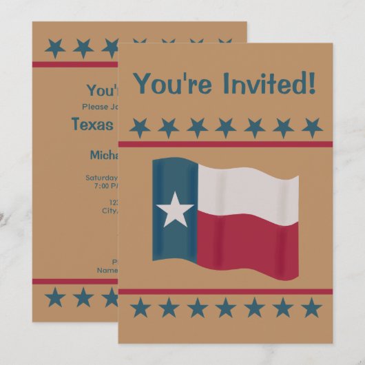 Texas Lone Star Flag Red White Blue Party event Kaart (Voorkant / Achterkant)