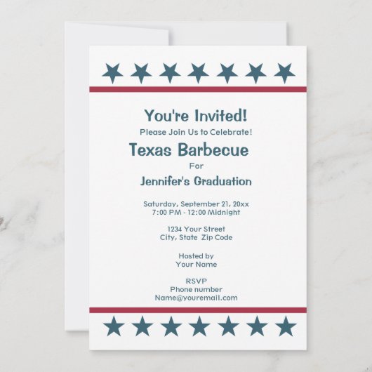 Texas Lone Star Flag Red White Blue Party event Kaart (Achterkant)