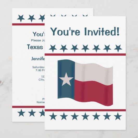 Texas Lone Star Flag Red White Blue Party event Kaart (Voorkant / Achterkant)