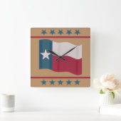 Texas Lone Star Flag Red White Tan Stars Vierkante Klok (Huis)