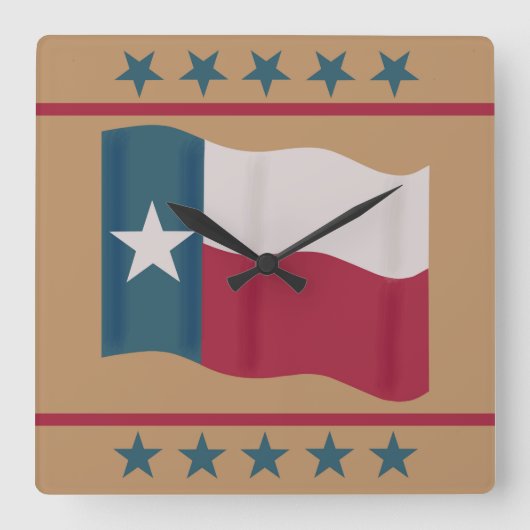 Texas Lone Star Flag Red White Tan Stars Vierkante Klok (Voorkant)