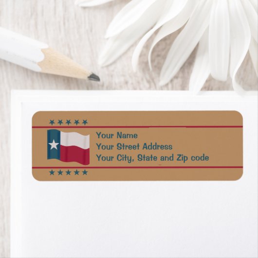 Texas Lone Star Flag Stars Tan Red Blue Etiket (Insitu)