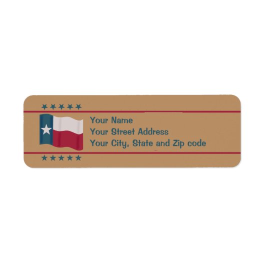 Texas Lone Star Flag Stars Tan Red Blue Etiket (Voorkant)