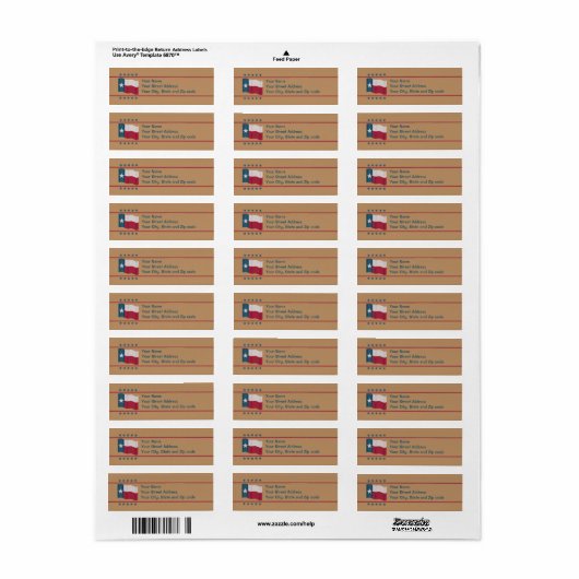 Texas Lone Star Flag Stars Tan Red Blue Etiket (Full Sheet)
