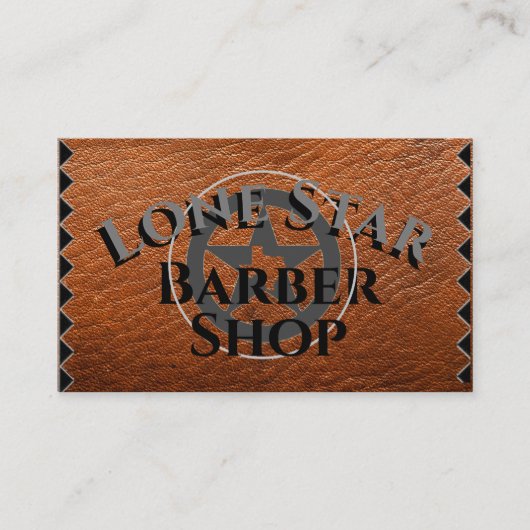 Texas Lone Star op bruin leder op Visitekaartje (Voorkant)