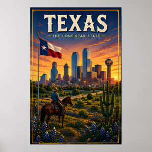 Texas Lone Star Skyline Woestijn Zonsondergang Avo Poster