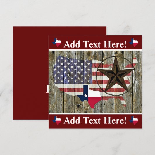 Texas Lone Star State Flag Map Card Notitiekaartje (Voorkant / Achterkant)