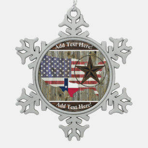 Texas Lone Star State Flag Map Snowflake Pewter Ch Tin Sneeuwvlok Ornament