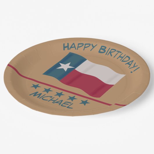 Texas Lone Star Vlag Tan Naam Personaliseer Verjaa Papieren Bordje (Gekanteld)