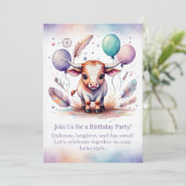 Texas Long Calf Birthday Invitation Pastel Boho  Kaart (Staand voorkant)