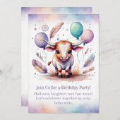Texas Long Calf Birthday Invitation Pastel Boho  Kaart (Voorkant / Achterkant)
