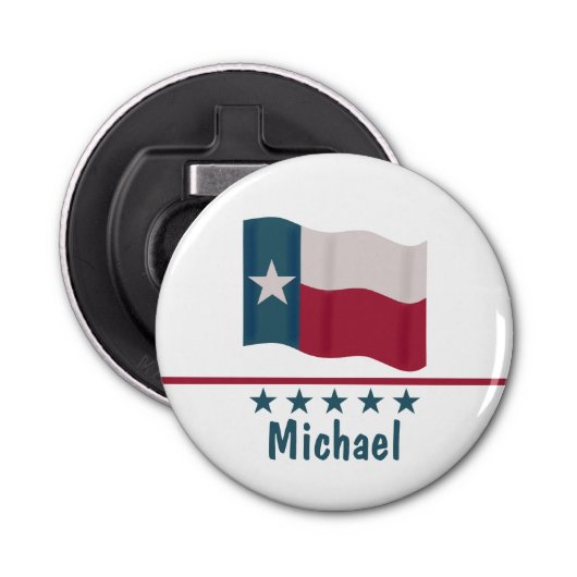 Texas Long Star Vlagnaam gepersonaliseerd Button Flesopener (Voorkant)