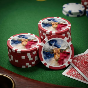 Texas Longhorn Aquarel met Vlag Kaart Kunst Poker Chips