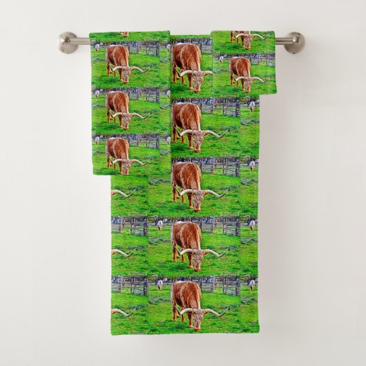 Texas Longhorn Bathroom Towel Set Bad Handdoek (Insitu)